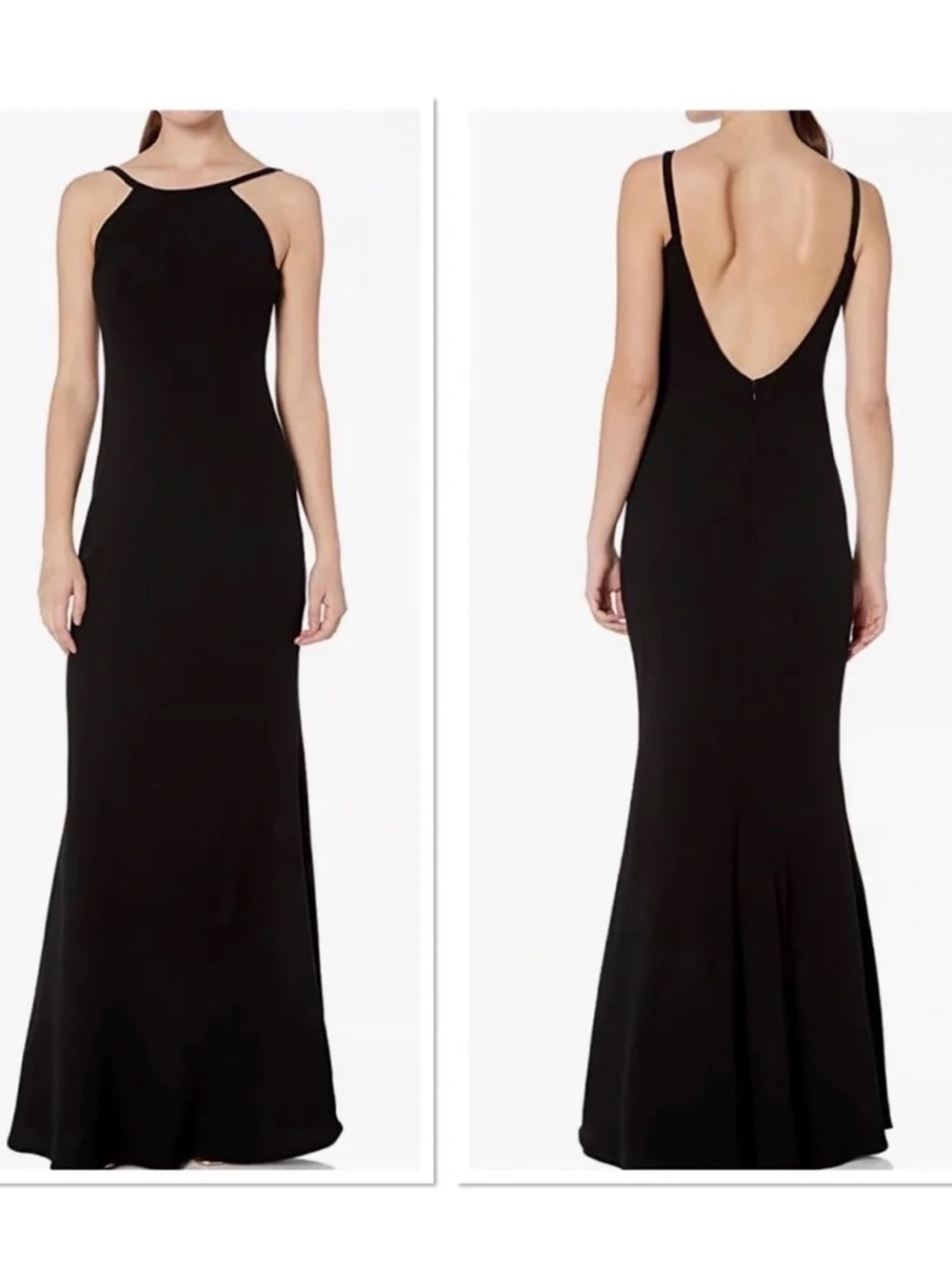 Calvin Klein Crepe Halter Gown Open Back Maxi Dress 4 Black Formal Wedding Guest